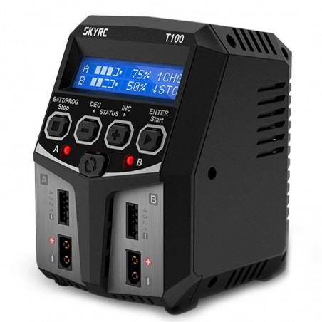 CARGADOR T100 DUO LIPO2-4S 0.1-5A 2X50W 240V AC SKYRC